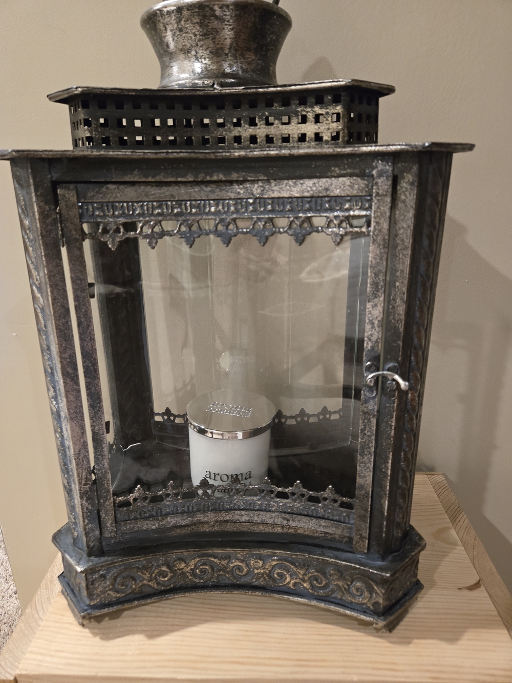 Antique-Style Metal Lantern in Distressed Bronze